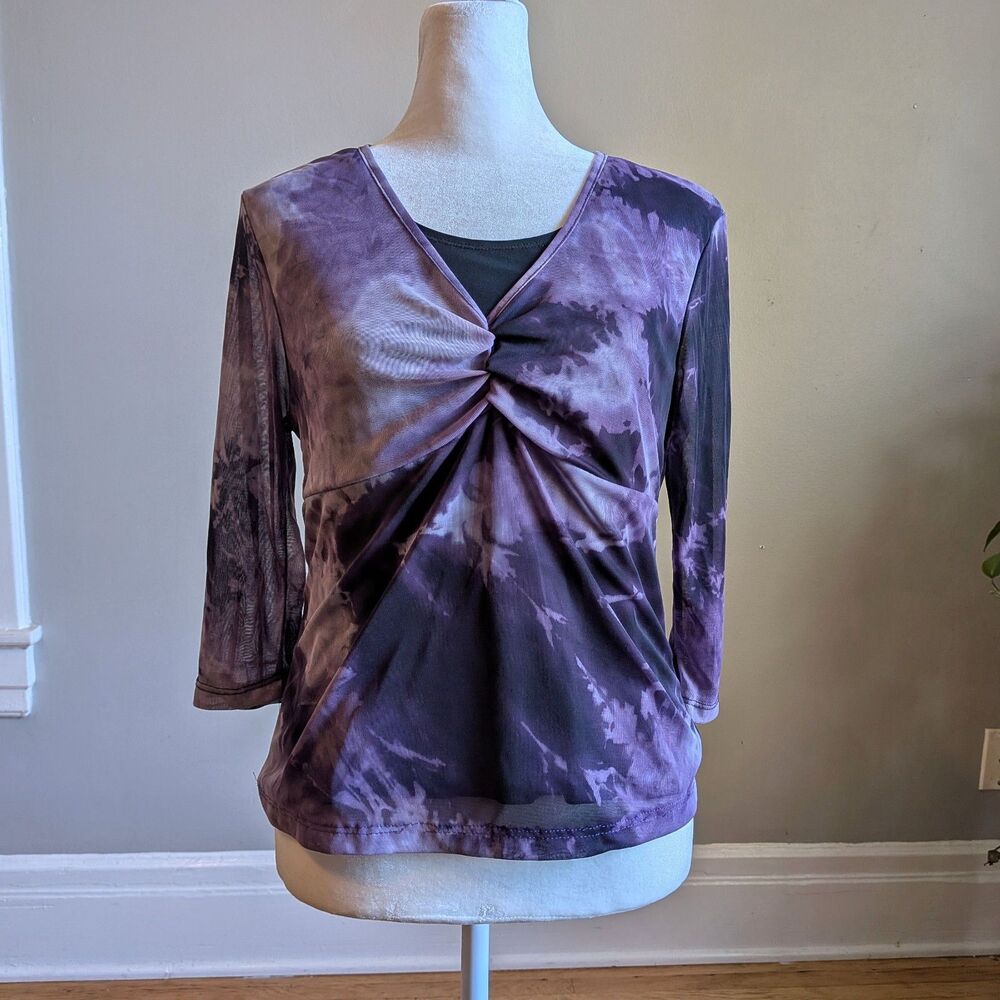 Vintage Y2K Purple Mesh Top Tie Dye Whimsigoth Fairycore Size Petite Small